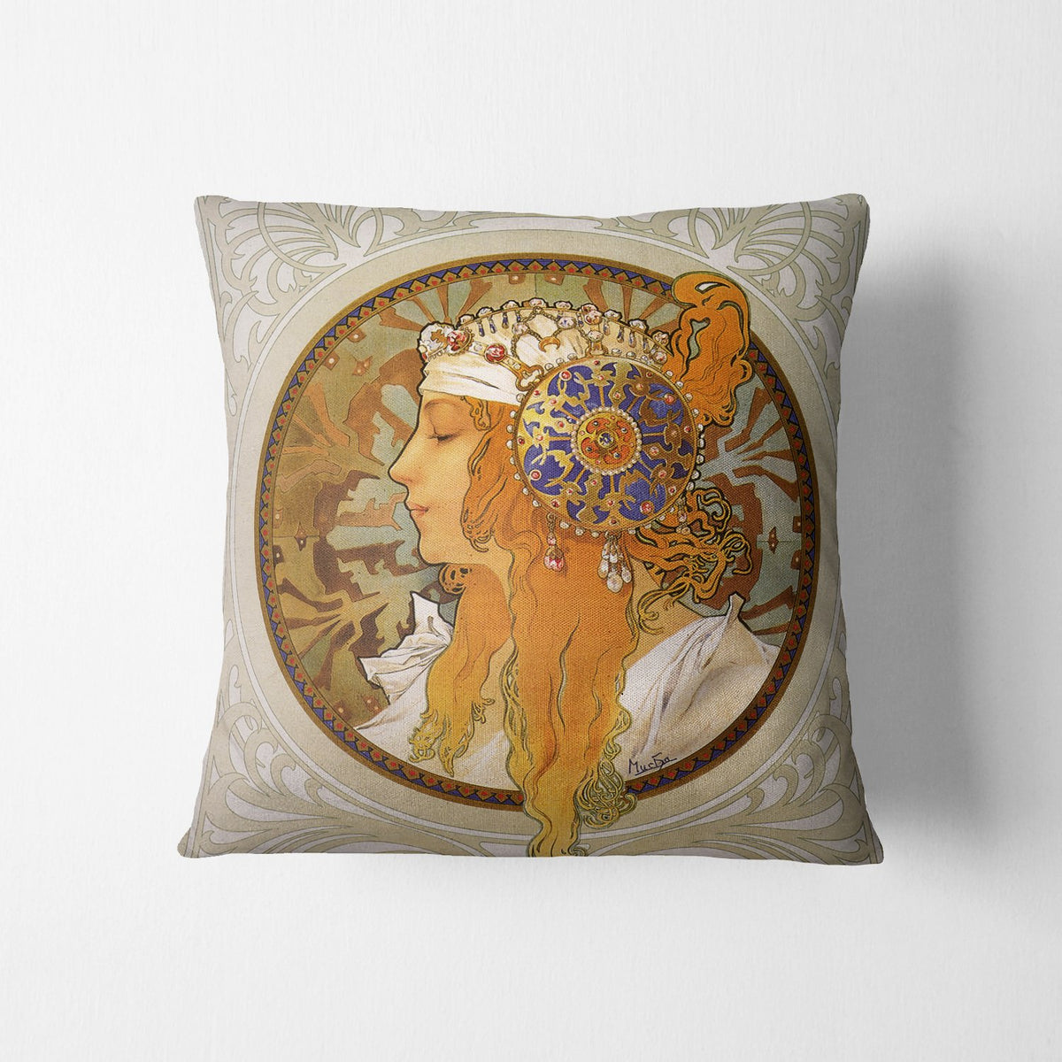 Byzantine Head, Blonde by Alphonse Mucha | ArtPointOne - Throw Pillows