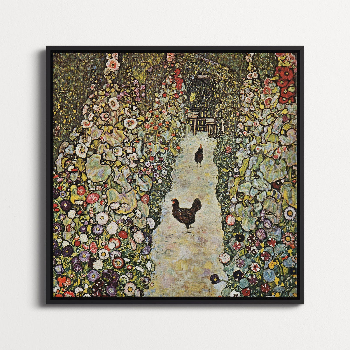 Garden Path with Chickens by Gustav Klimt - Framed Canvas