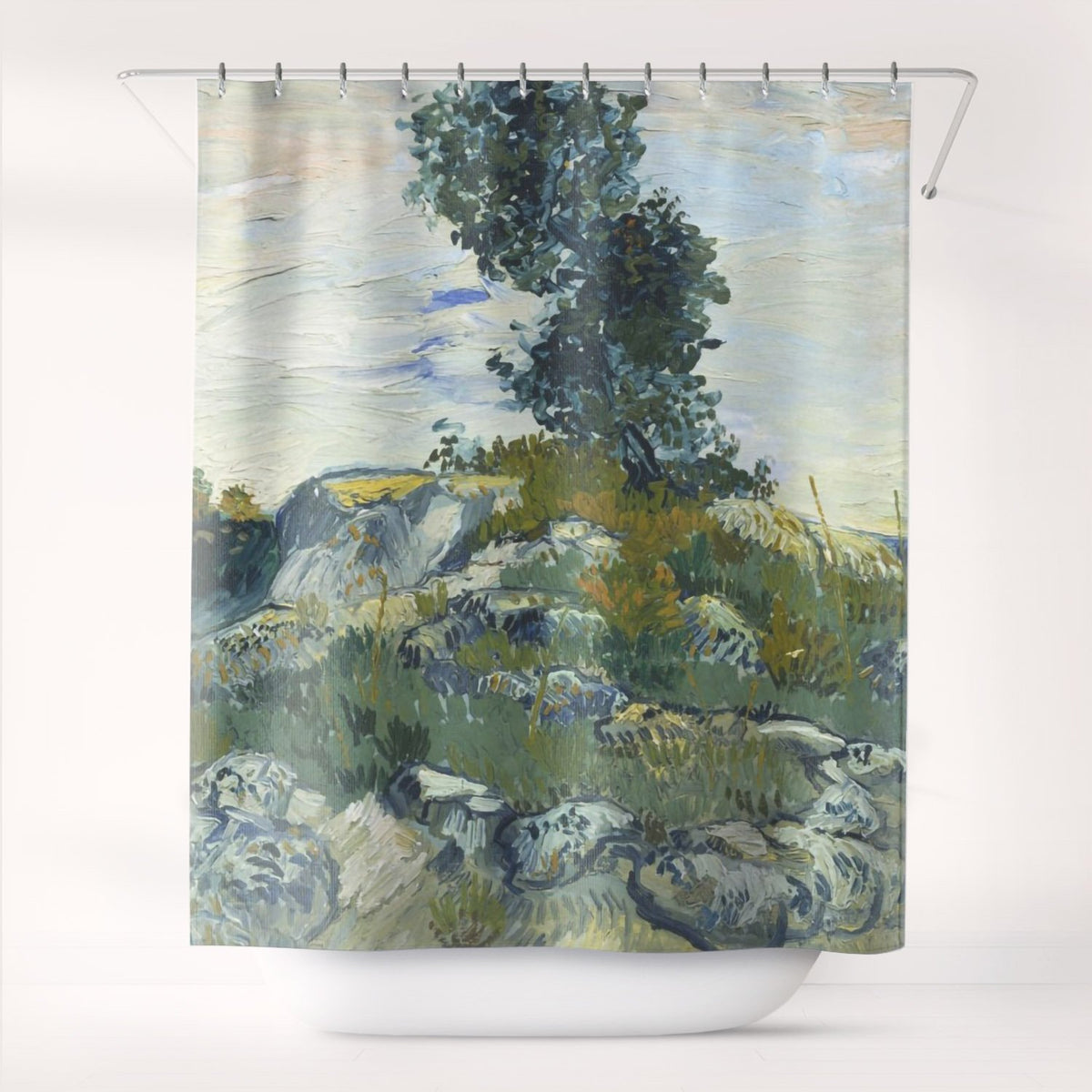 Shower Curtains The Rocks by Vincent van Gogh ArtPointOne