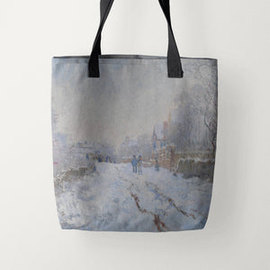 Tote Bags Claude Monet Snow Scene at Argenteuil