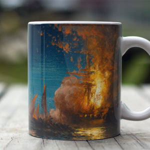 Ceramic Mugs Edward Moran Burning of the Philadelphia