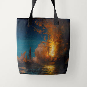 Tote Bags Edward Moran Burning of the Philadelphia