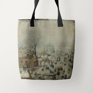 Tote Bags Hendrick Avercamp Winter Landscape with Skaters