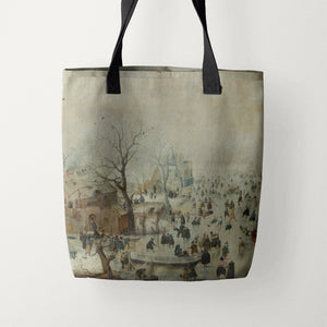 Tote Bags Hendrick Avercamp Winter Landscape with Skaters