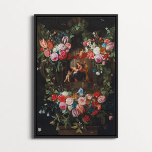A Wreath of Flowers with the Holy Family