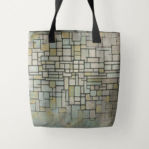 Tote Bags Piet Mondrian Composition in Blue Gray and Pink