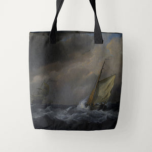 Tote Bags Willem van de Velde A Small Dutch Vessel close-hauled in a Strong Breeze